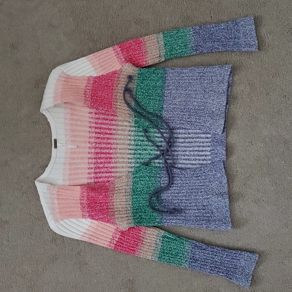 Free People Trouble Maker Colorful Rainbow Striped Cardigan Size M - Picture 9 of 12